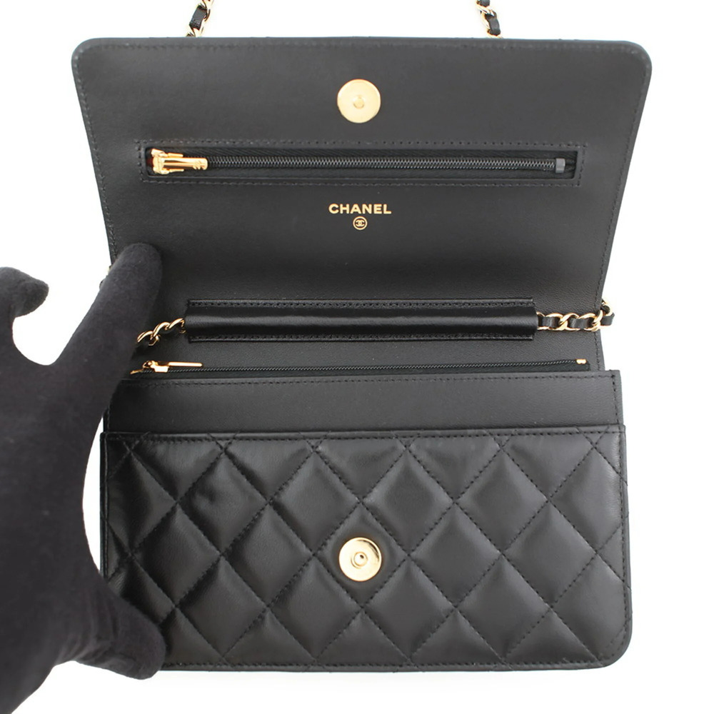 CHANEL Black Lambskin Leather Logo Wallet - Picture 5 of 13